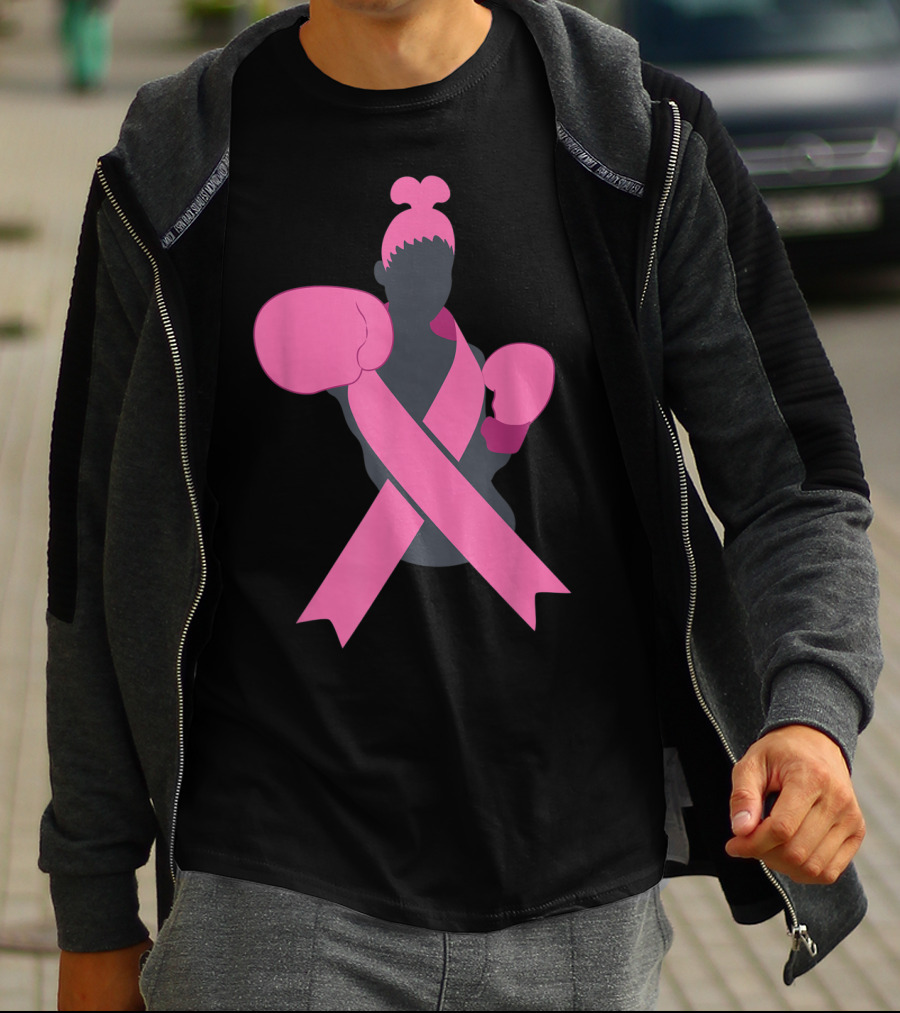 Boxer Supporting Breast Cancer Awareness With Pink Ribbon Boxing Gloves T-Shirt