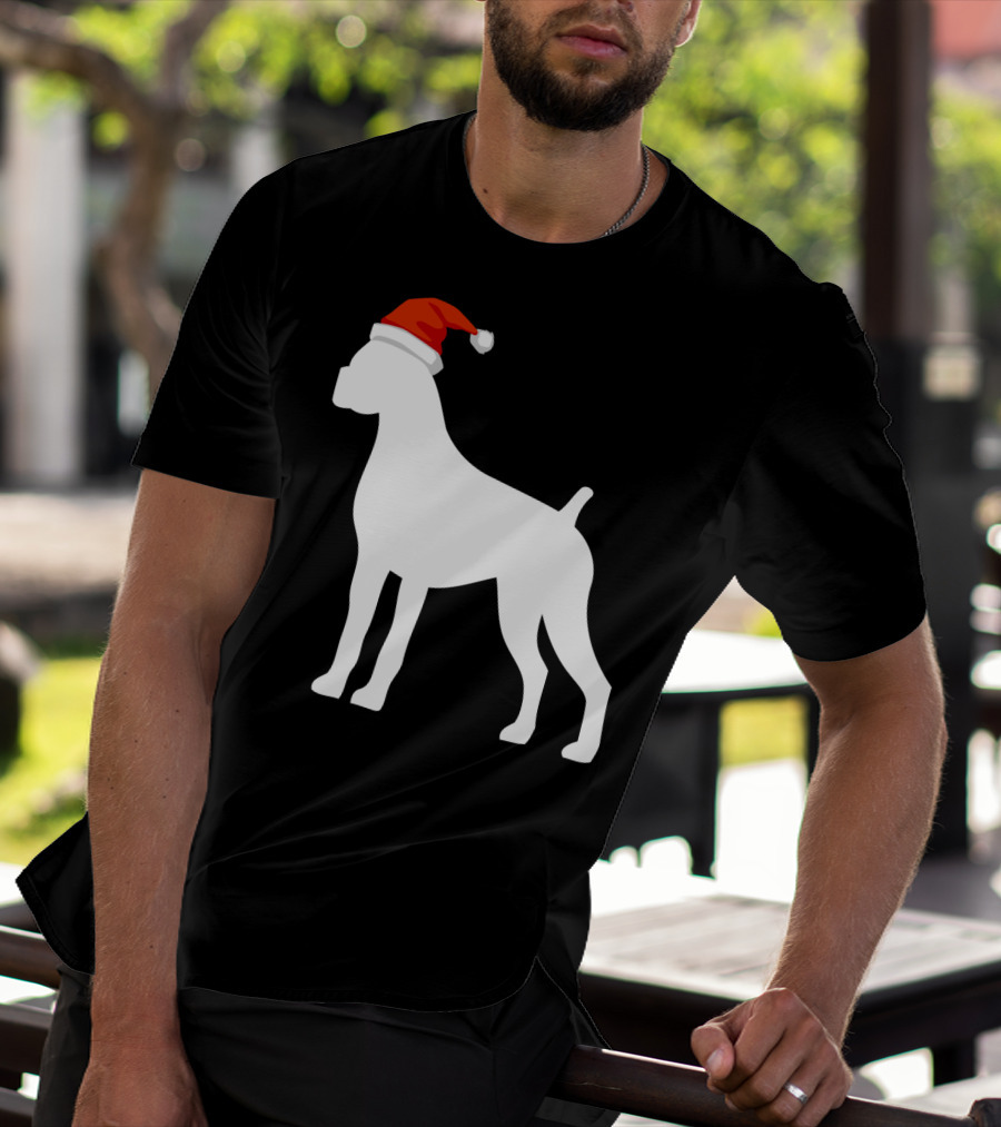 Boxer Dog Wearing Santa Hat Christmas T-Shirt