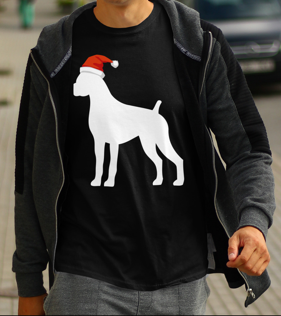 Boxer Dog Wearing Santa Hat Christmas T-Shirt