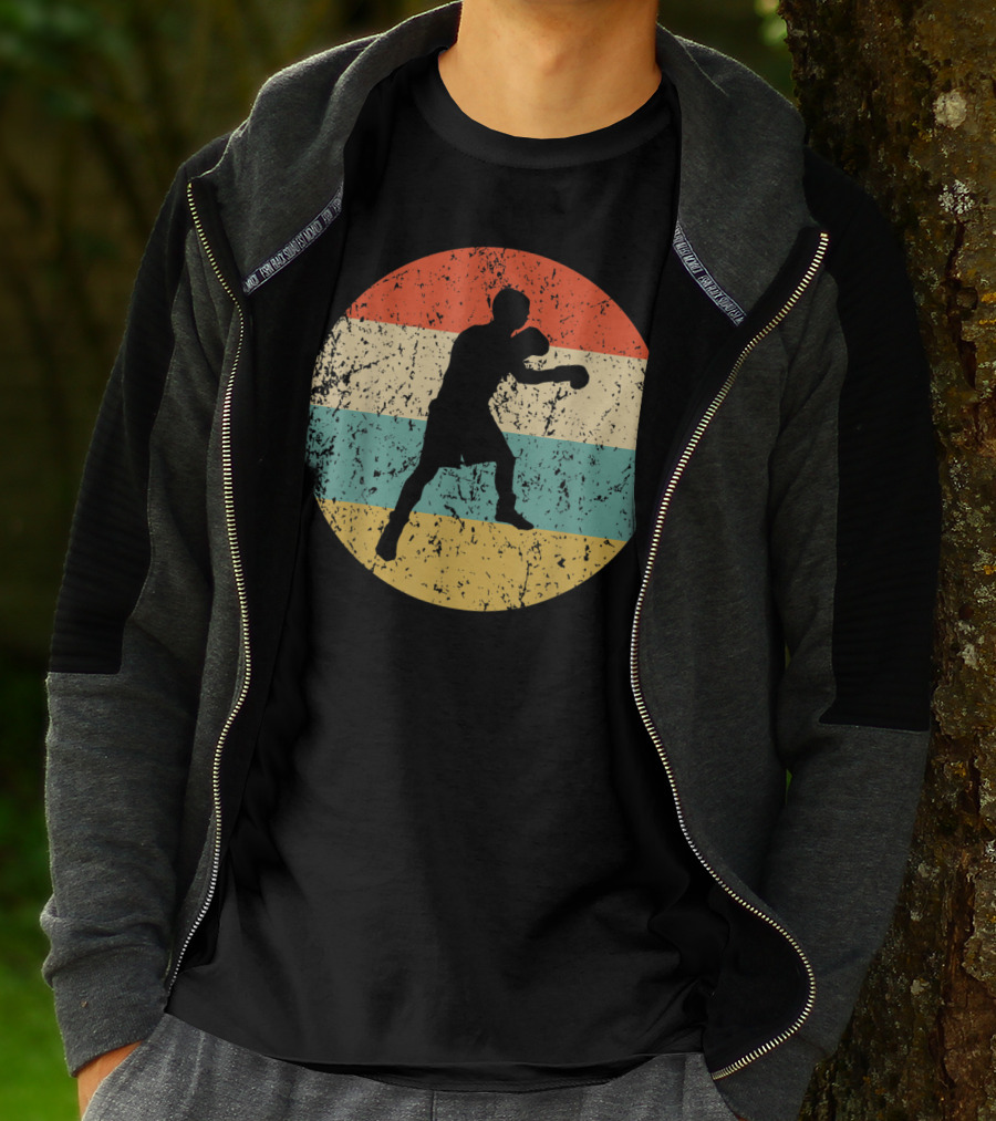 Boxing Vintage Boxer Silhouette Retro Circle Stripes T-Shirt