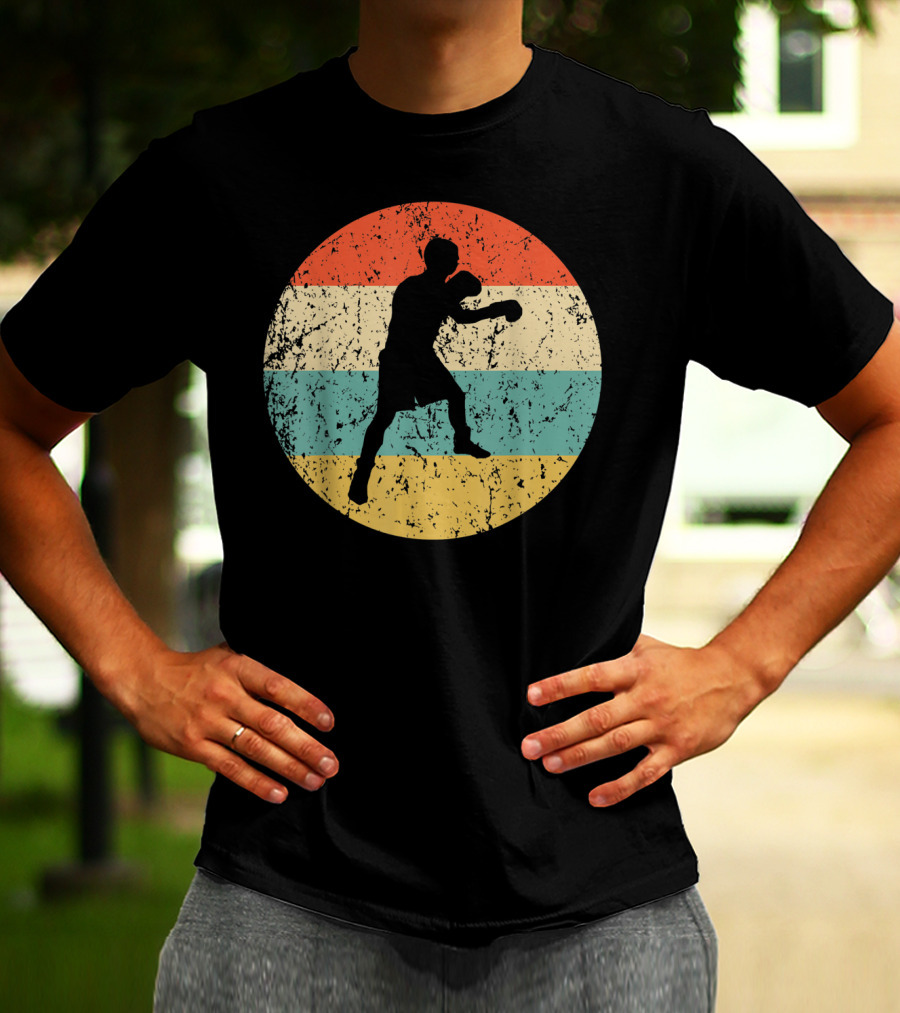 Boxing Vintage Boxer Silhouette Retro Circle Stripes T-Shirt
