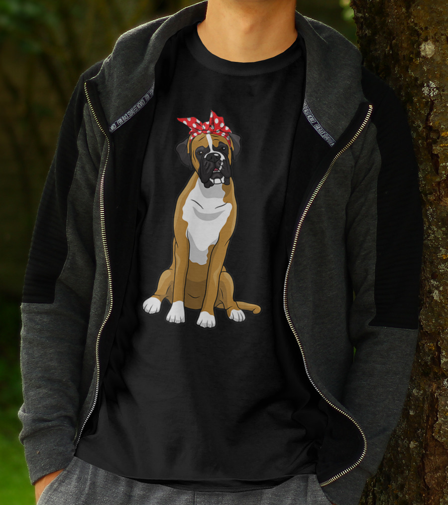 Funny Boxer Dog With Red Bandana For Mom T-Shirt