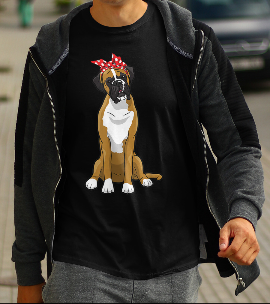 Funny Boxer Dog With Red Bandana For Mom T-Shirt