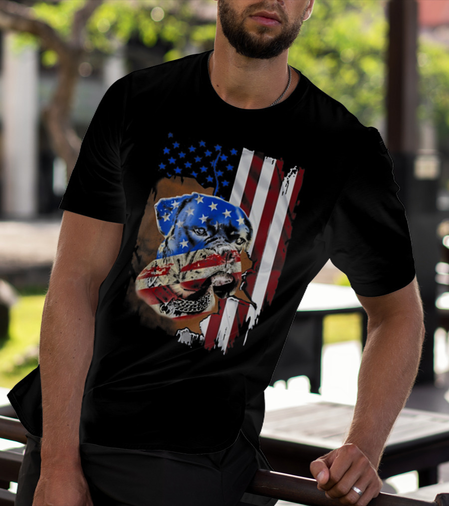 American Flag Boxer Dog Tattoos T-Shirt