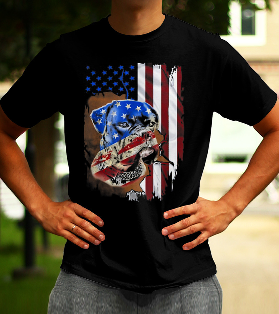 American Flag Boxer Dog Tattoos T-Shirt