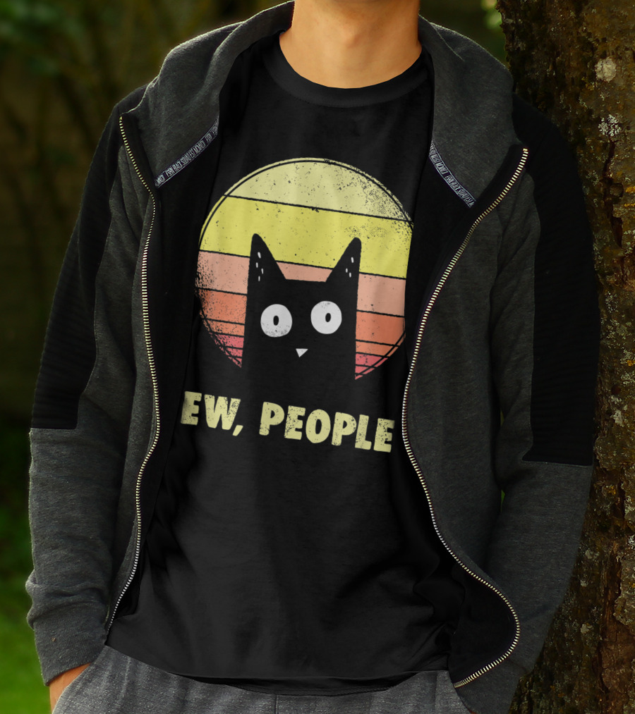 Ew People Vintage Funny Cat Lover Retro Sunset T-Shirt