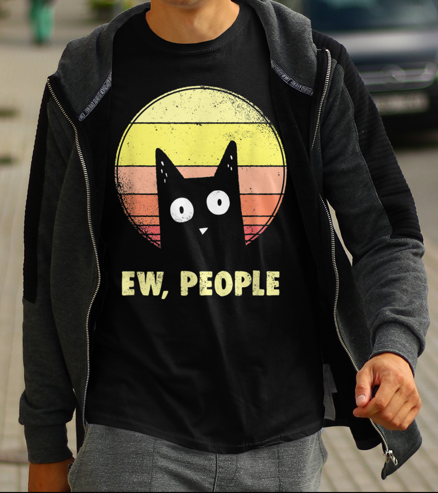 Ew People Vintage Funny Cat Lover Retro Sunset T-Shirt