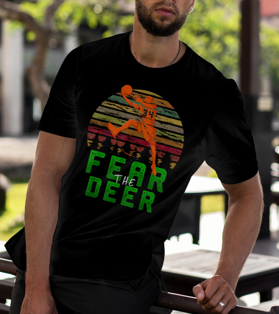 Fear The Deer Milwaukee Basketball Retro Sunset Jumper T-Shirt