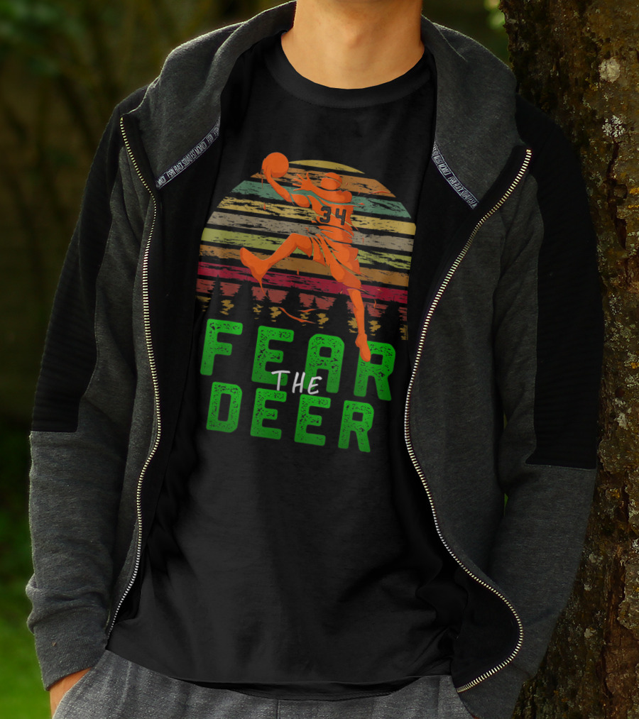Fear The Deer Milwaukee Basketball Retro Sunset Jumper T-Shirt