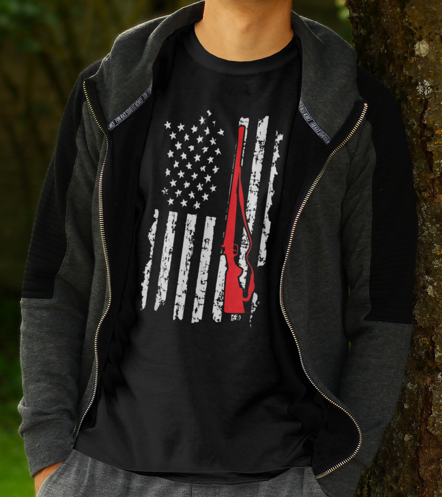 American Flag Gun Hunters Rifle In Red Silhouette T-Shirt