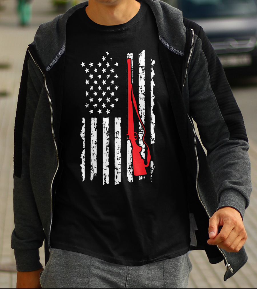 American Flag Gun Hunters Rifle In Red Silhouette T-Shirt