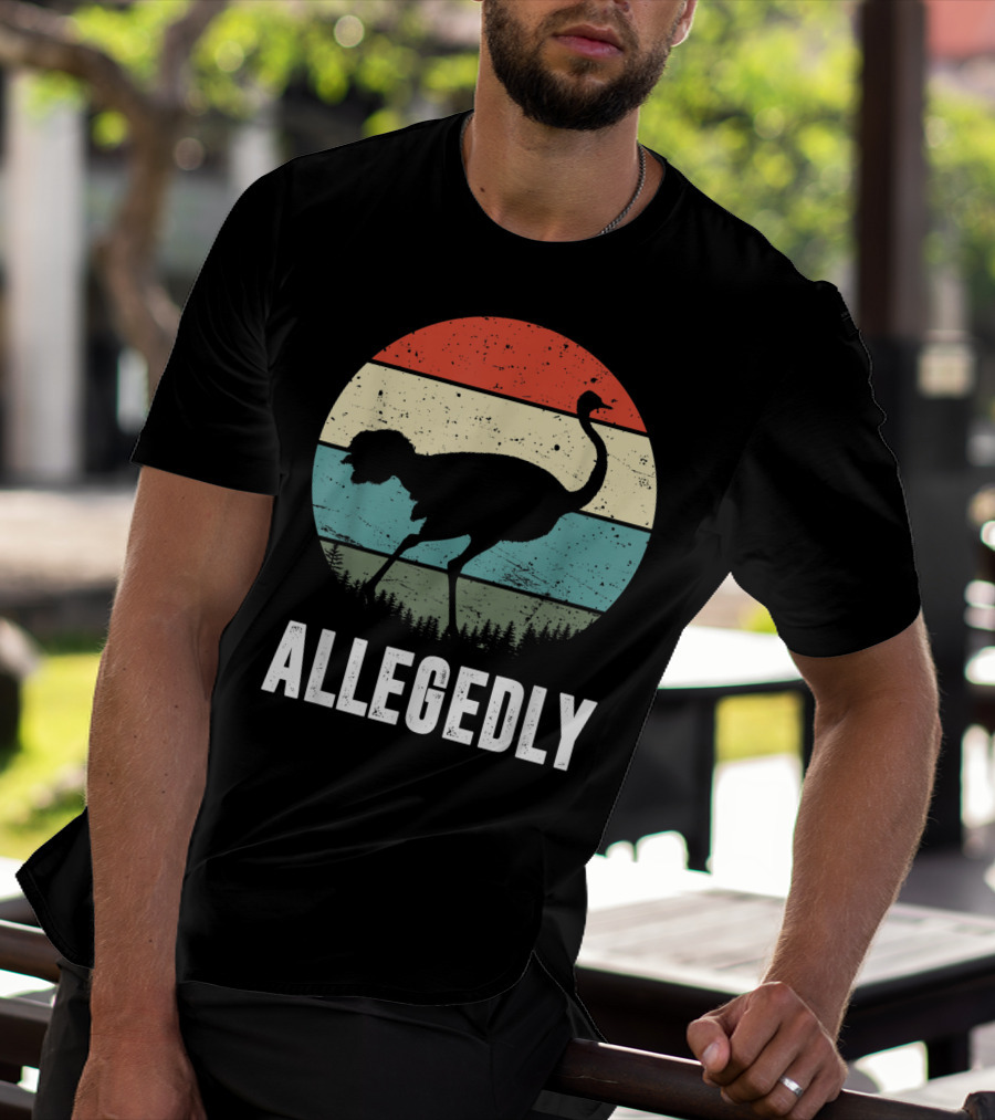 Allegedly Ostrich Silhouette Retro Stripes T-Shirt