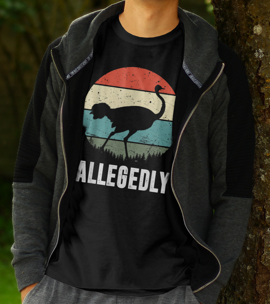 Allegedly Ostrich Silhouette Retro Stripes T-Shirt