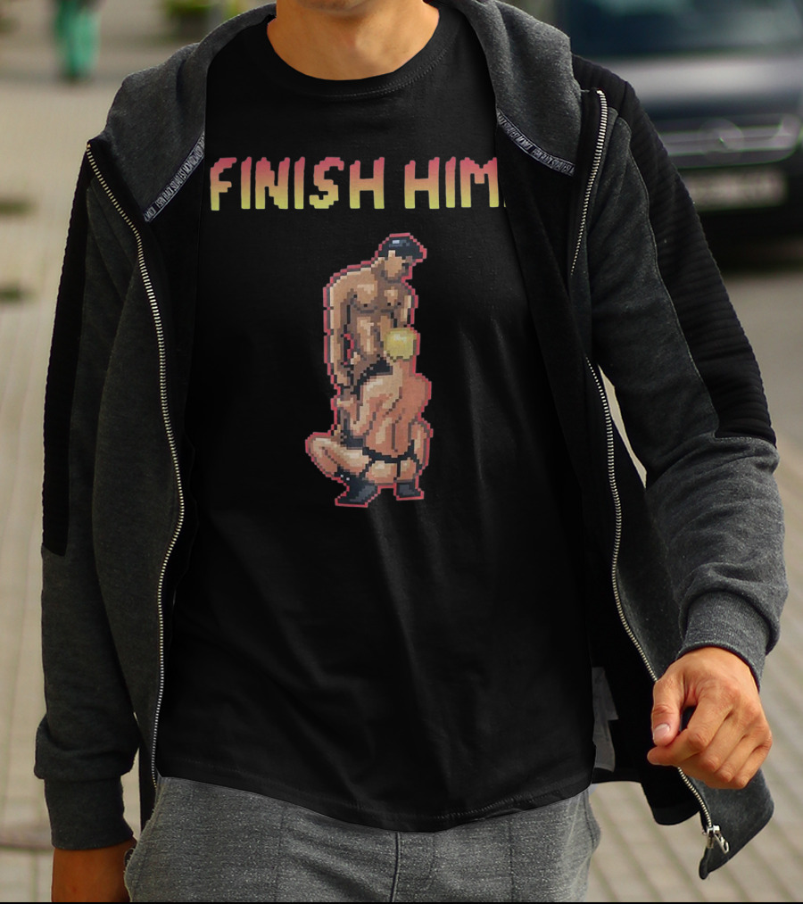 Finish Him Pixel Art Humor Gamer Fighter Retro T-Shirt