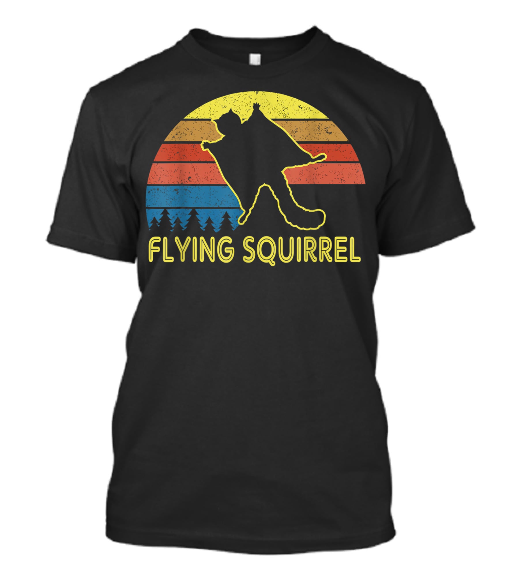 Flying Squirrel Retro Sunset With Silhouette And Forest Stripes T-Shirt