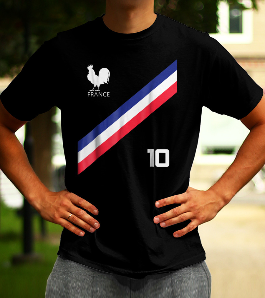 FRANCE JERSEY SOCCER FRENCH FOOTBALL ROOSTER STRIPE NUMBER 10 T-Shirt