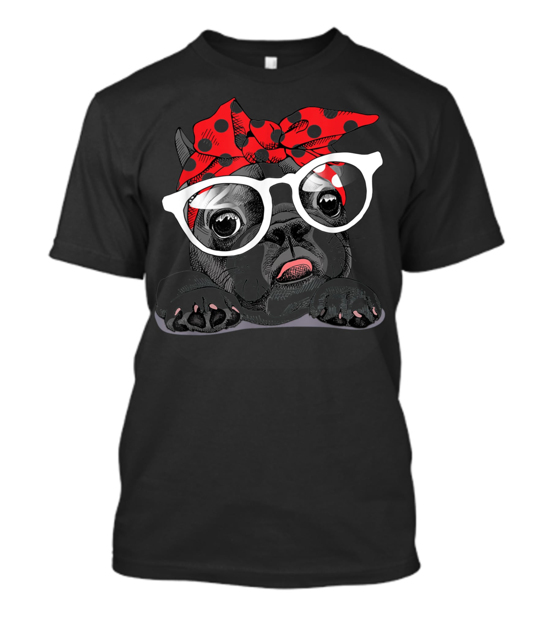 French Bulldog With Red Polka Dot Headband And White Glasses T-Shirt