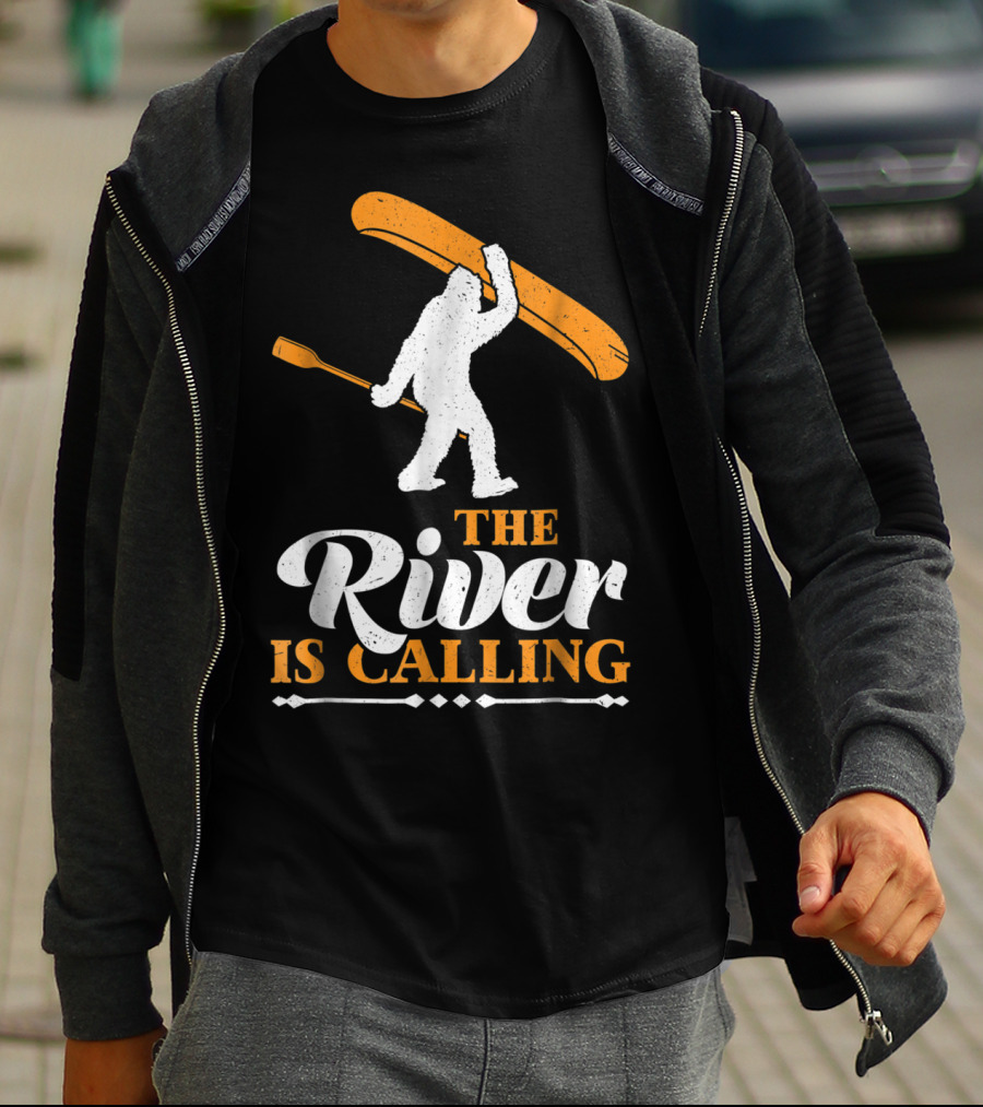 Funny Bigfoot Canoe The River Is Calling T-Shirt