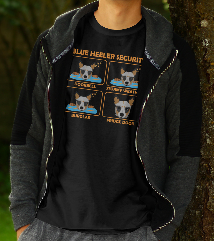 Blue Heeler Security Doorbell Stormy Weather Burglar Fridge Door T-Shirt