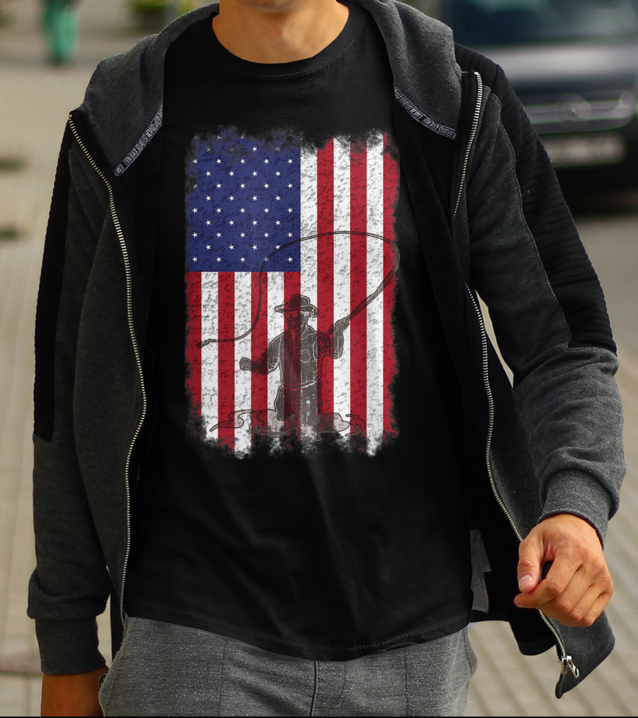 American Flag Fly Fishing Fisherman T-Shirt