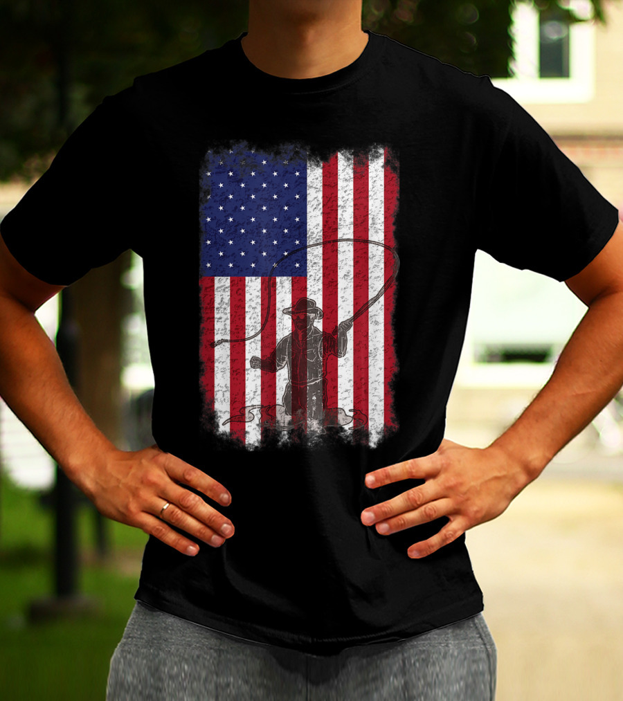 American Flag Fly Fishing Fisherman T-Shirt
