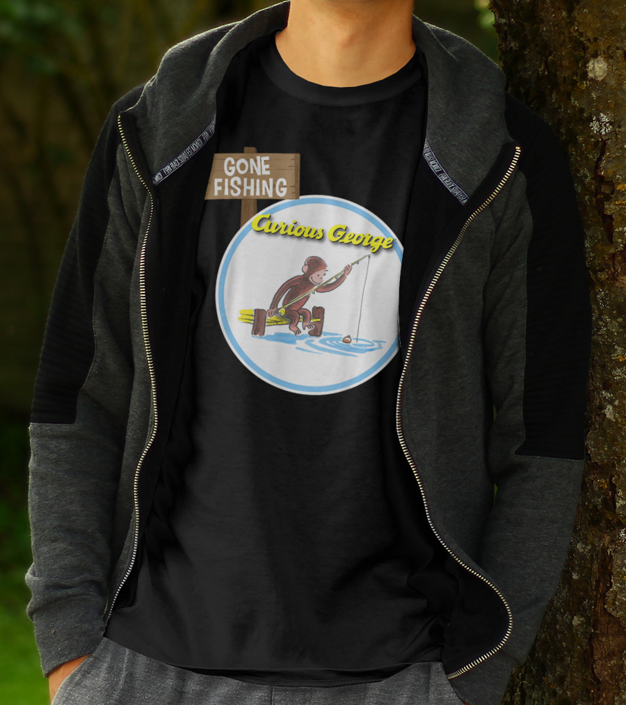 Curious George Gone Fishing Sign And Circle Scene T-Shirt