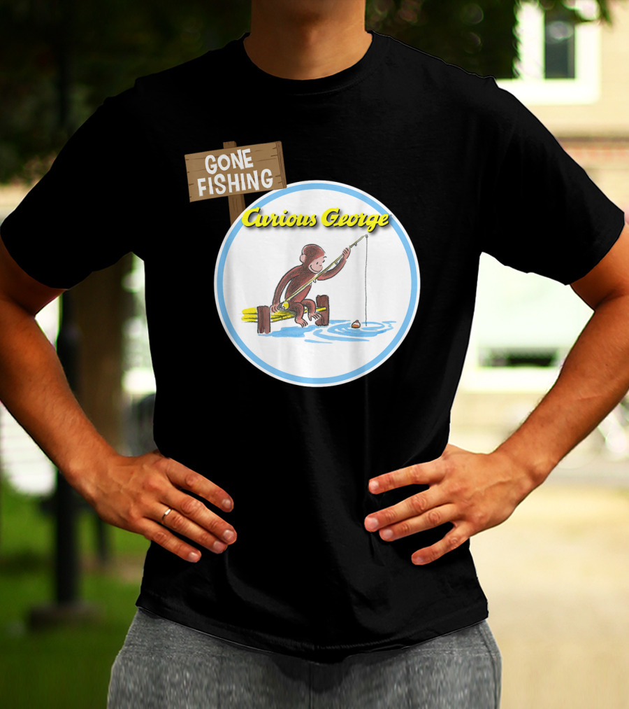 Curious George Gone Fishing Sign And Circle Scene T-Shirt