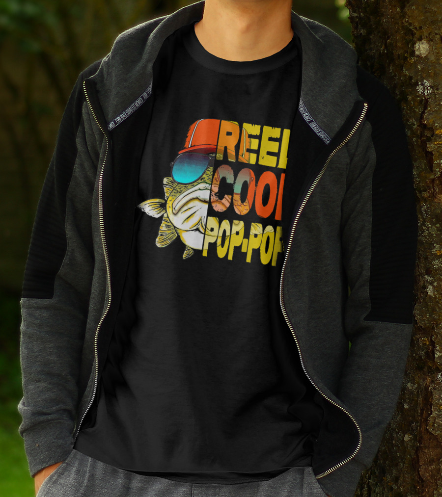 Father's Day Fishing Reel Cool Pop-Pop Fish With Hat And Sunglasses T-Shirt