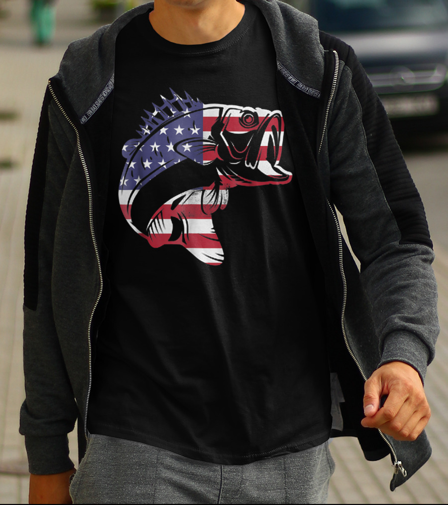 Bass Fishing USA Flag For Fishermen T-Shirt