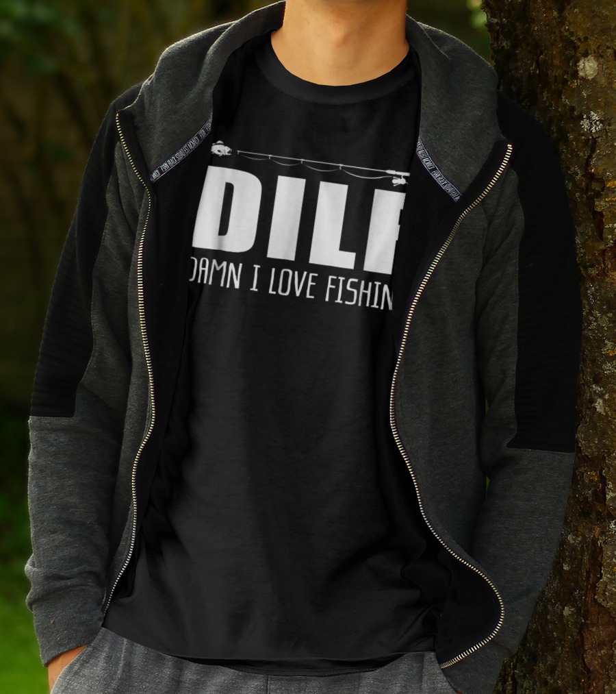 DILF Damn I Love Fishing With Fishing Rod And Fish T-Shirt