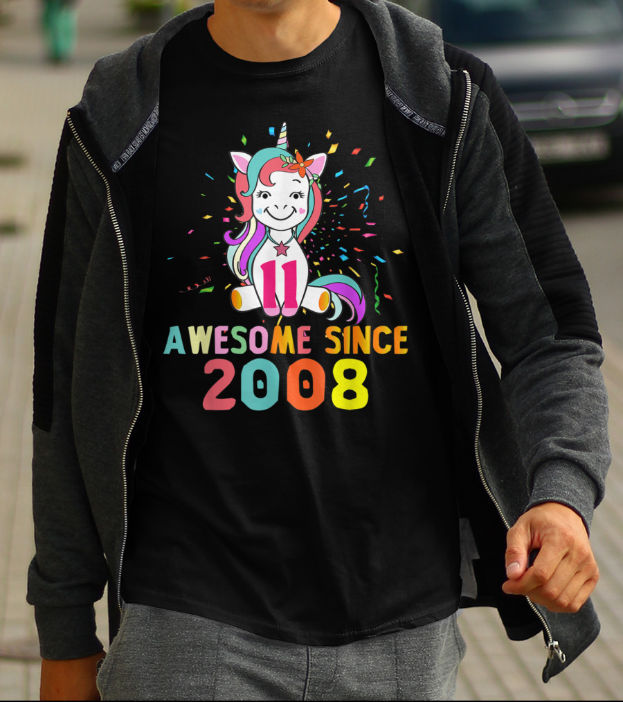 11 Awesome Unicorn Birthday 2008 Since T-Shirt