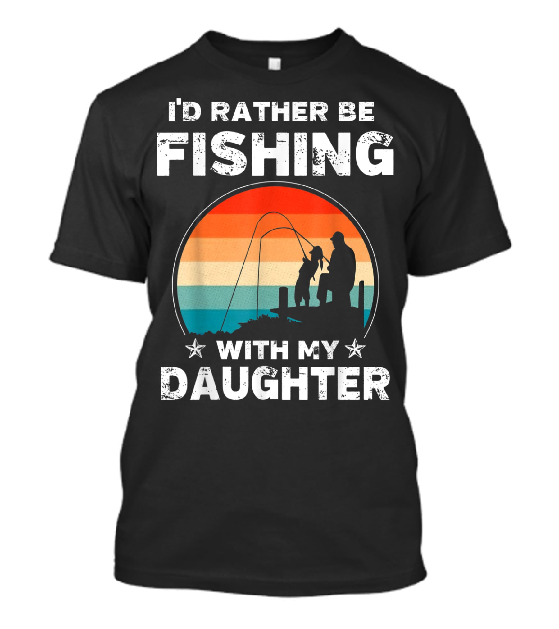I'd Rather Be Fishing With My Daughter Vintage Silhouette Sunset T-Shirt