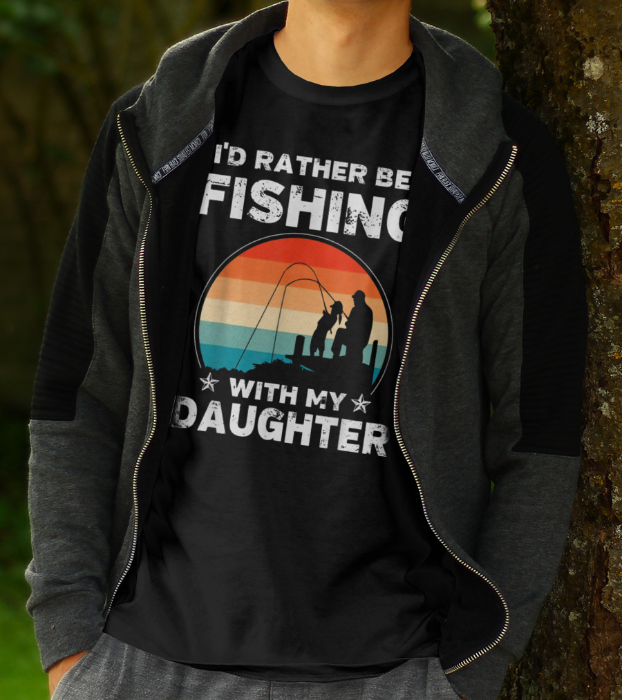 I'd Rather Be Fishing With My Daughter Vintage Silhouette Sunset T-Shirt