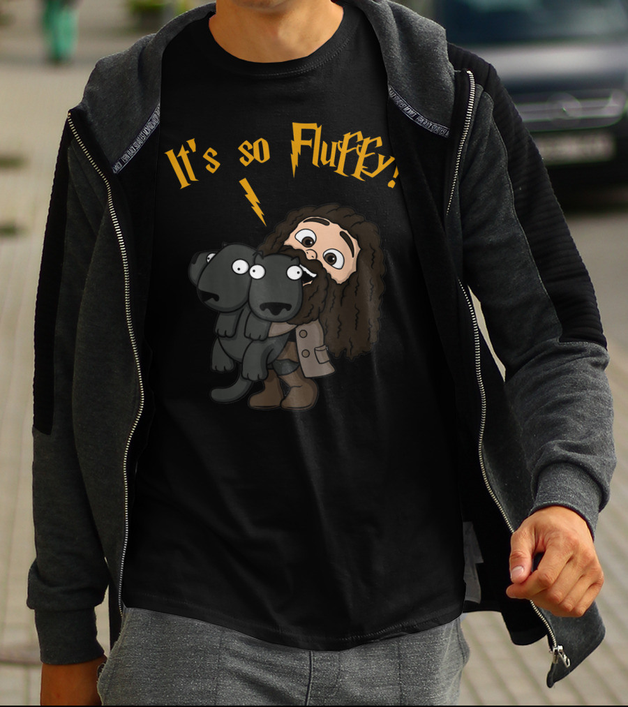 It's So Fluffy Funny Harry Magical Wizard Potter Hagrid Holding Fluffy Three-Headed Dog T-Shirt