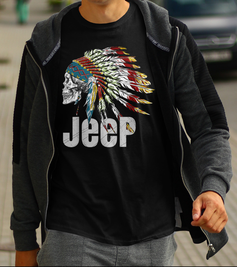 Jeep Skull Wearing Native American Headdress T-Shirt