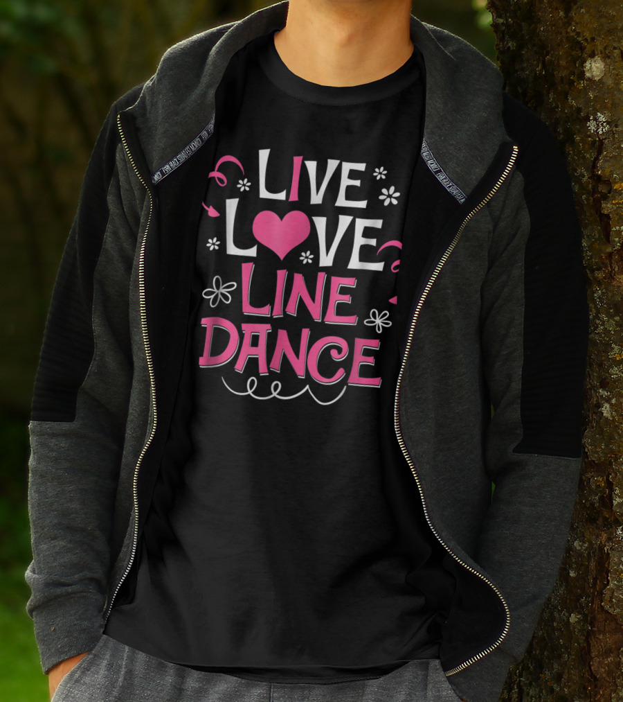 Live Love Line Dance Cute Line Dancing Heart And Flowers T-Shirt