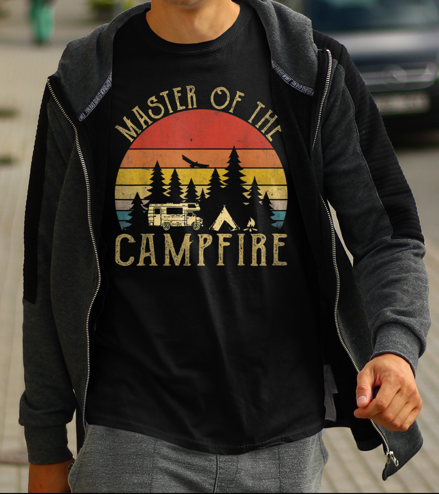 Master Of The Campfire Vintage RV Adventure Camping Scene T-Shirt