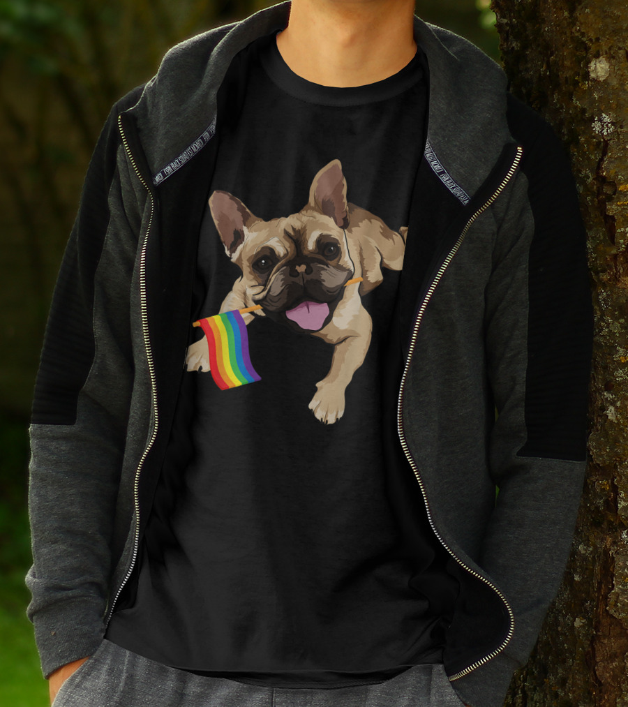 Men Women Kids French Bulldog Holding Gay Pride Flag T-Shirt