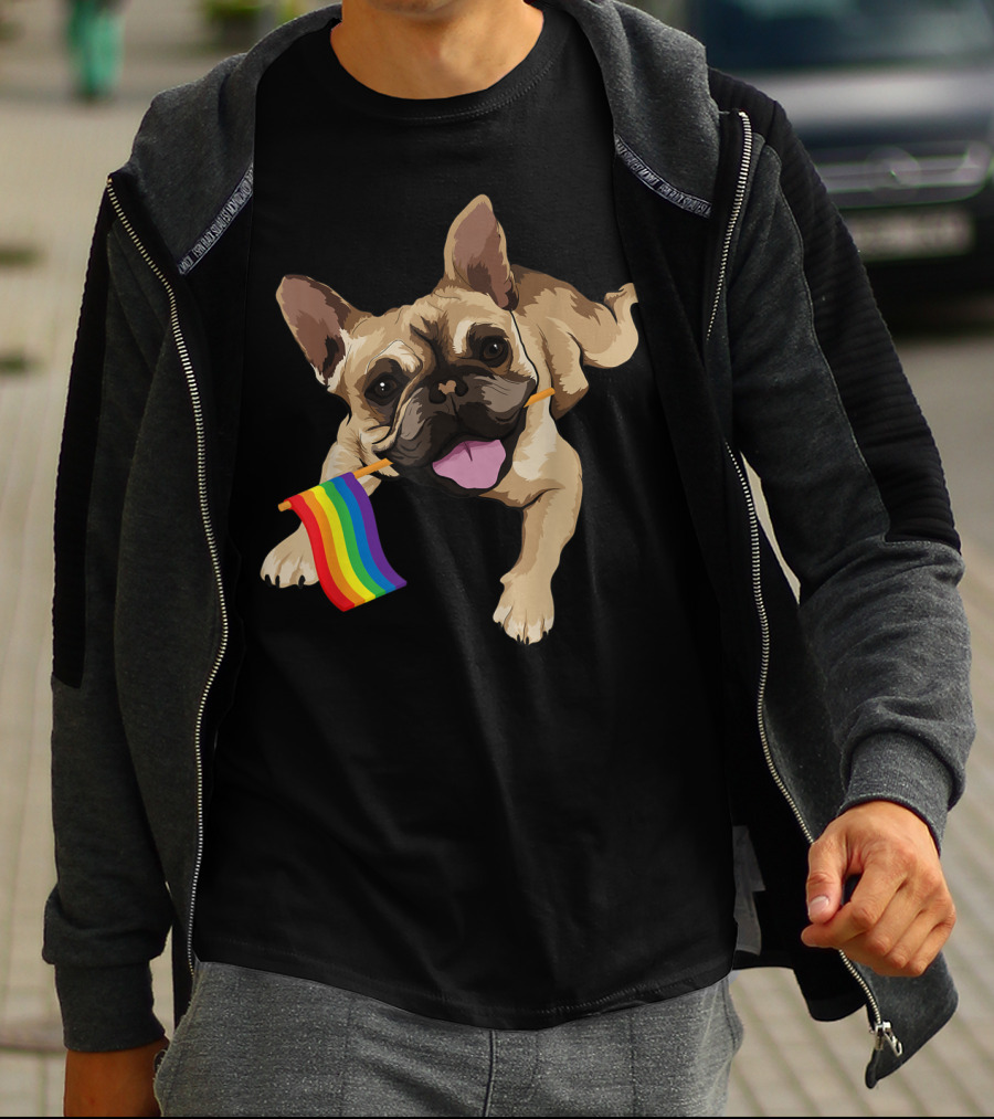 Men Women Kids French Bulldog Holding Gay Pride Flag T-Shirt