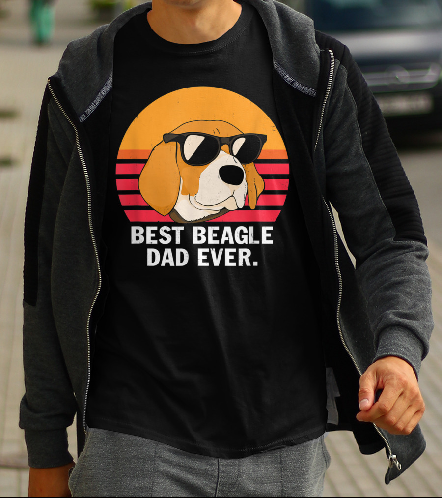Best Beagle Dad Ever Vintage Style Beagle With Sunglasses T-Shirt