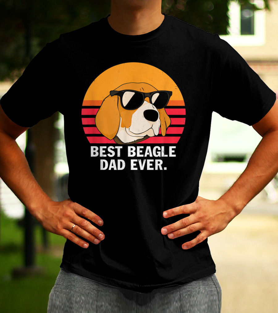 Best Beagle Dad Ever Vintage Style Beagle With Sunglasses T-Shirt