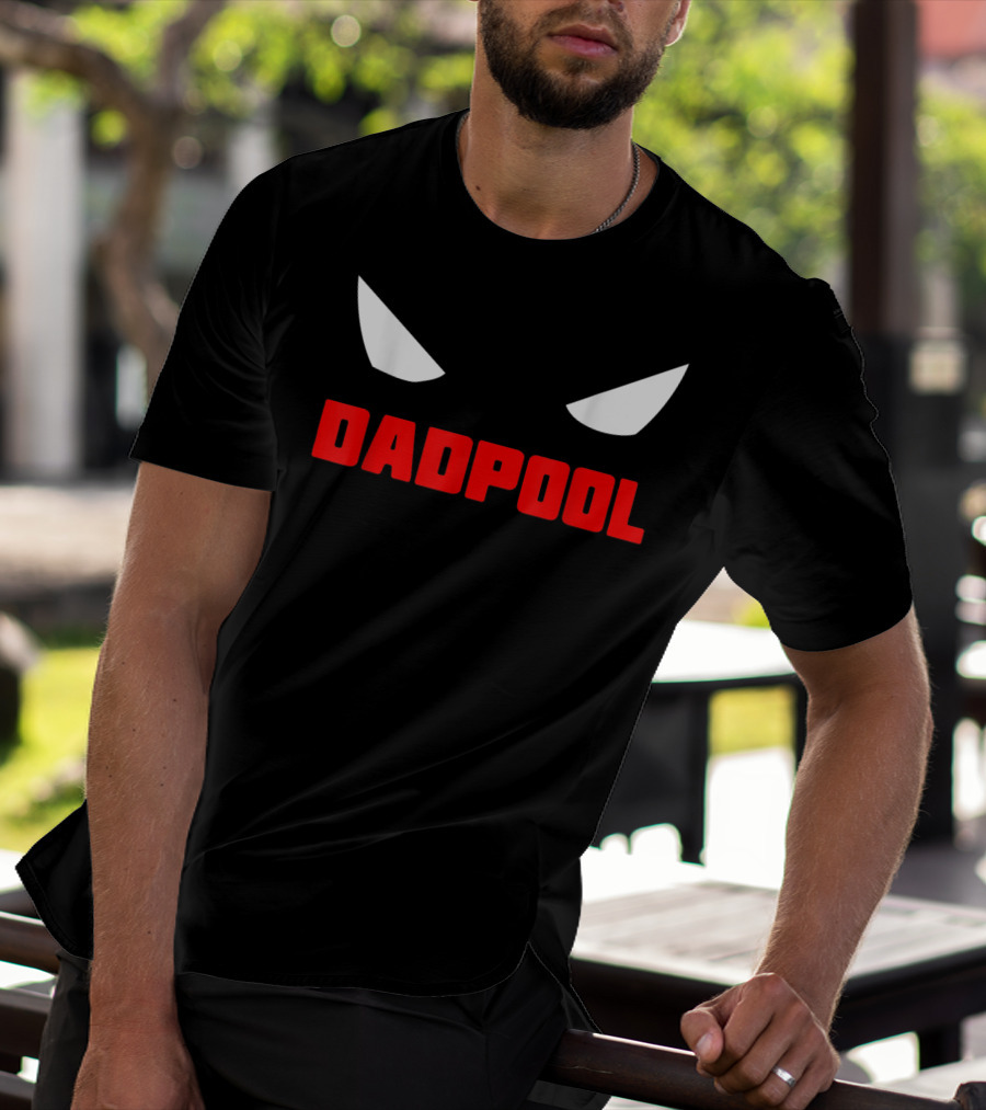 Dadpool Mens Funny Superhero Superdad With Iconic Mask Eyes T-Shirt