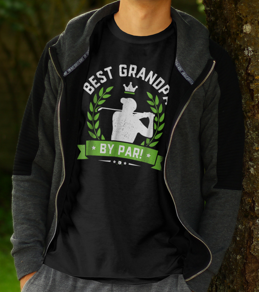 Best Grandpa By Par Funny Golf Crown Laurel Leaf Retro T-Shirt
