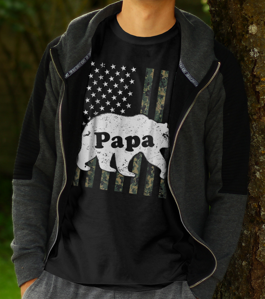 Papa Bear American Flag Camouflage T-Shirt