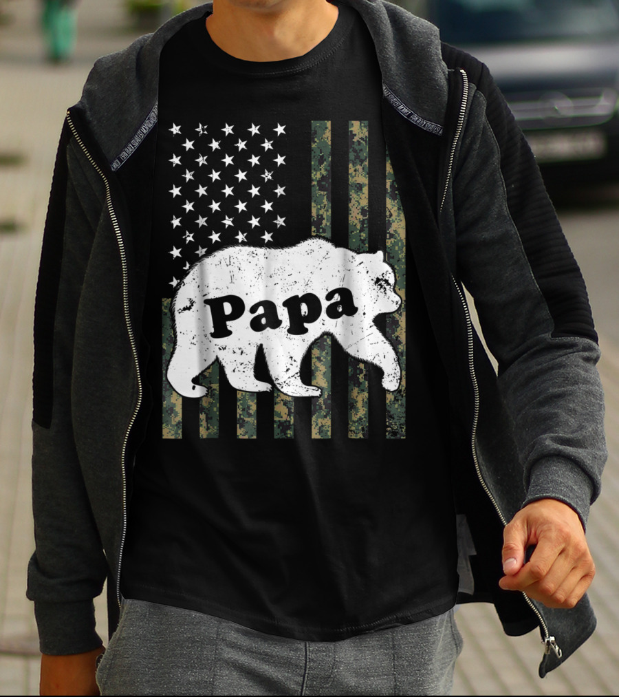 Papa Bear American Flag Camouflage T-Shirt
