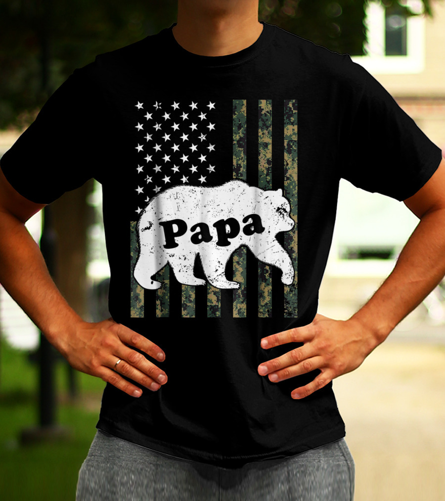 Papa Bear American Flag Camouflage T-Shirt