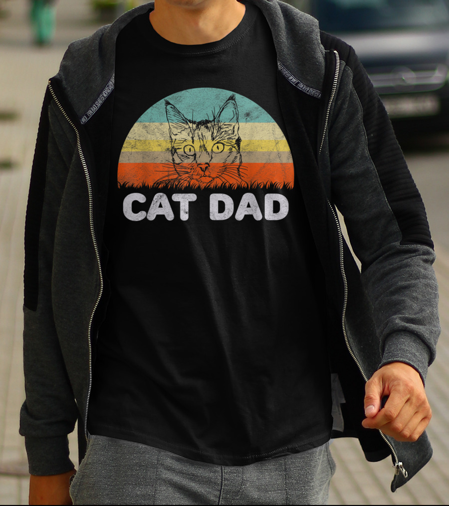 Retro Cat Dad For Cat Love Vintage Style Mens T-Shirt