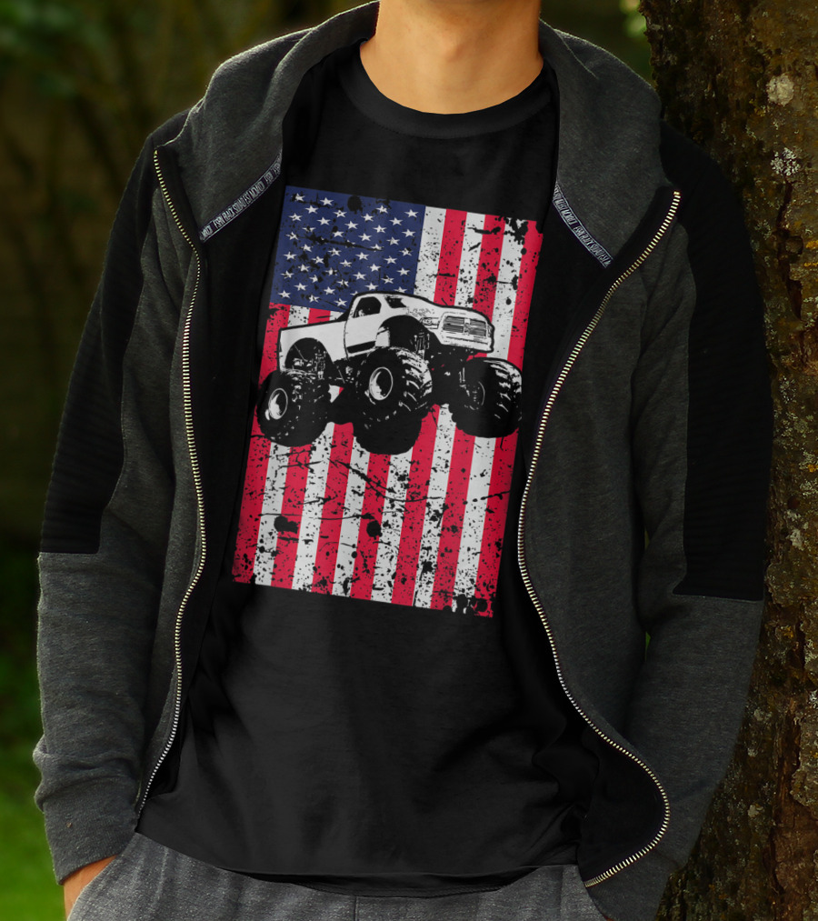 Monster Truck American Flag USA Patriotic Racing T-Shirt