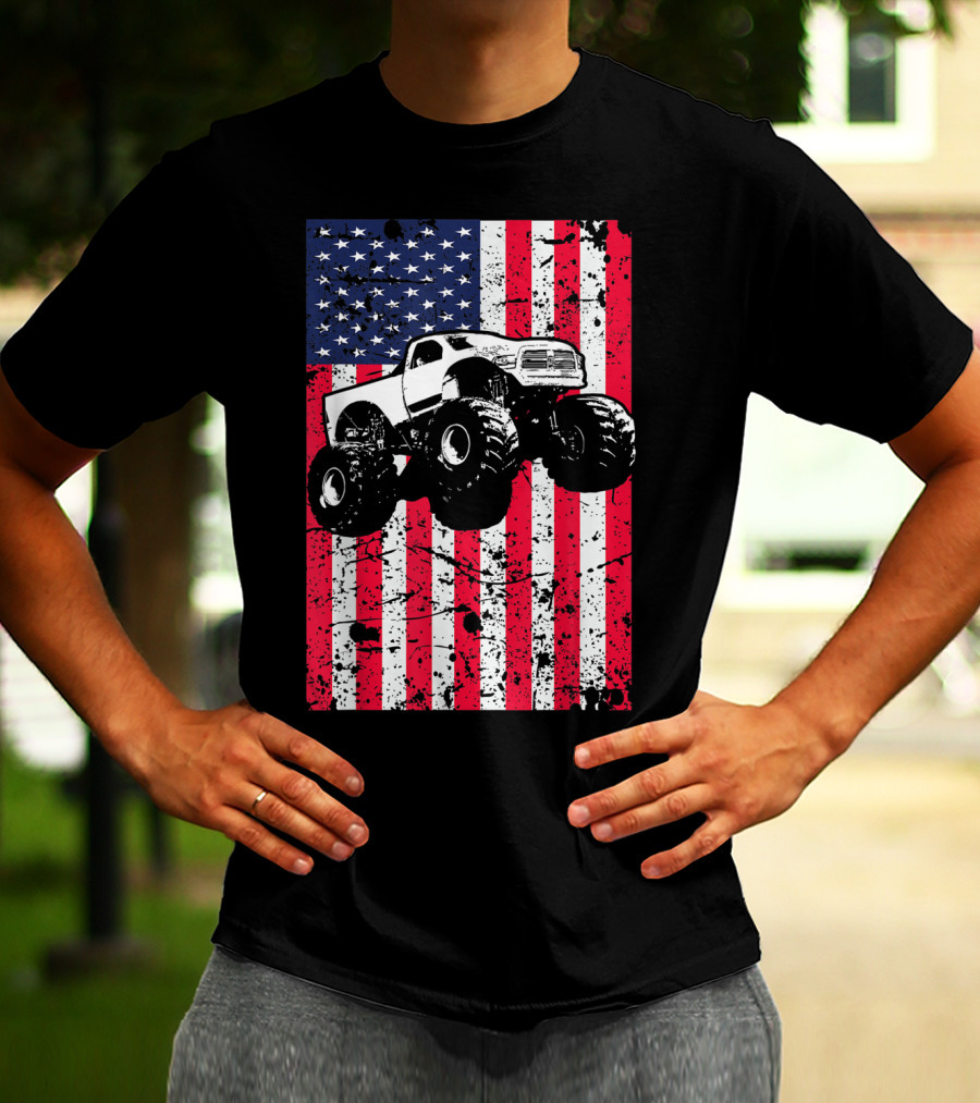 Monster Truck American Flag USA Patriotic Racing T-Shirt
