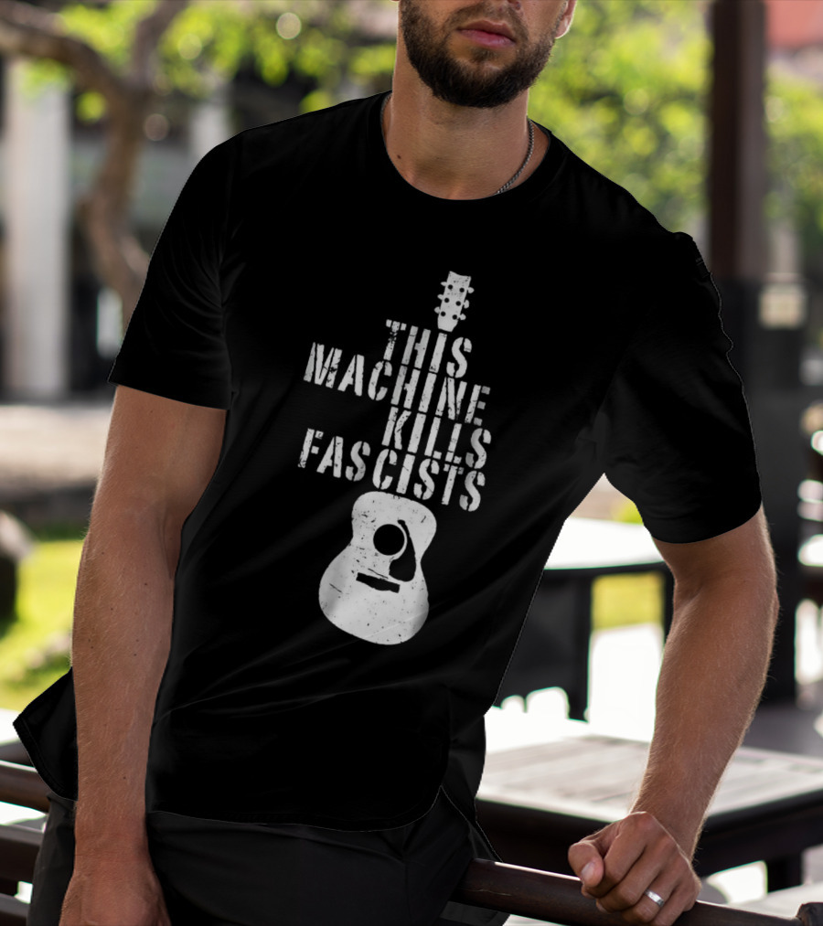 This Machine Kills Fascists Guitar Image T-Shirt